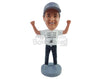 Custom Bobblehead Winner male with arms up happy wth tshirt and jeans - Leisure & Casual Casual Males Personalized Bobblehead & Action Figure