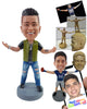 Custom Bobblehead Rocking cool dude wearing black t-shirt and ripped jeans and vest with arms out in funny gesture - Leisure & Casual Casual Males Personalized Bobblehead & Action Figure