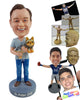 Custom Bobblehead Happy man carrying his loving dog wearing v-neck t-shirt with jeans and shoes - Leisure & Casual Casual Males Personalized Bobblehead & Action Figure