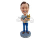 Custom Bobblehead Happy man carrying his loving dog wearing v-neck t-shirt with jeans and shoes - Leisure & Casual Casual Males Personalized Bobblehead & Action Figure