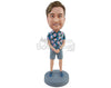 Custom Bobblehead Casual dude with hand in front waring a hawaiian shirt and shots - Leisure & Casual Casual Males Personalized Bobblehead & Action Figure