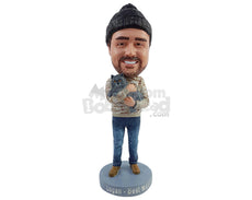 Custom Bobblehead Cat lover bro wearing nce sweater jeans and loafers holding his cat - Leisure & Casual Casual Males Personalized Bobblehead & Action Figure