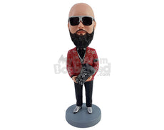 Custom Bobblehead Pimp Musician wearing a nice sparkly suit with a hand-held drum looking good - Leisure & Casual Casual Males Personalized Bobblehead & Action Figure