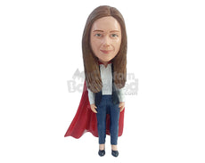 Custom Bobblehead Casual woman wearing blouse with a vest and a cape on the back on heels - Leisure & Casual Casual Females Personalized Bobblehead & Action Figure