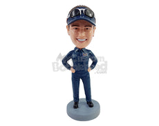 Custom Bobblehead Racer wearing a uniform with hands on hips on a ready to win pose - Leisure & Casual Casual Females Personalized Bobblehead & Action Figure