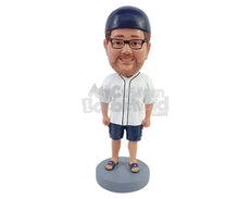Custom Bobblehead Baseball fan wearing his favorite jersey with shorts and slide-in sandals - Leisure & Casual Casual Males Personalized Bobblehead & Action Figure
