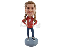 Custom Bobblehead Athletic girl with both hands on hips resting after workout wearing hoodie and sweatpants - Leisure & Casual Casual Females Personalized Bobblehead & Action Figure