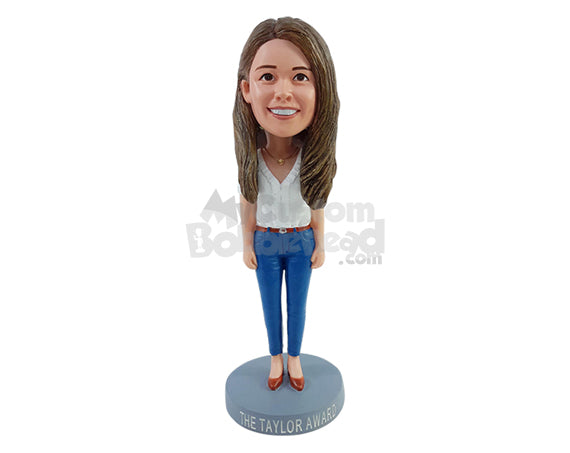 Custom Bobblehead Office girl wearng nice blouse, classy capri pants and low heels - Leisure & Casual Casual Females Personalized Bobblehead & Action Figure