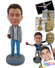 Custom Bobblehead Cool dude wearng long sleeve v-neck t-shirt holding a cup of coffee - Leisure & Casual Casual Males Personalized Bobblehead & Action Figure