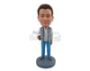 Custom Bobblehead Cool dude wearng long sleeve v-neck t-shirt holding a cup of coffee - Leisure & Casual Casual Males Personalized Bobblehead & Action Figure