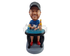 Custom Bobblehead Casual dude playing poker and having a nice beer wearng t-shirt, shorts and nice shoes - Leisure & Casual Casual Males Personalized Bobblehead & Action Figure