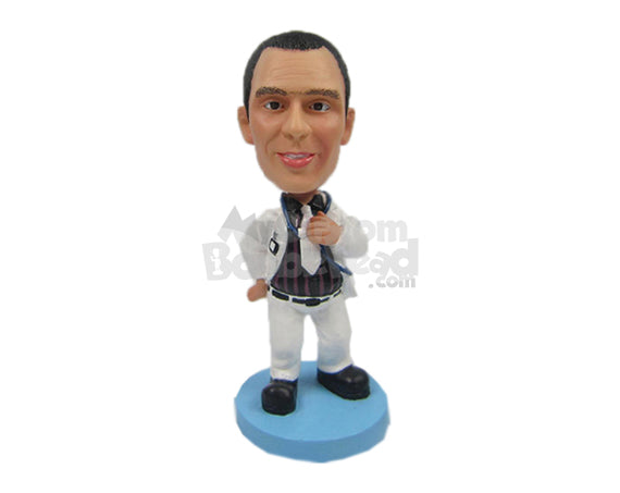 Custom Bobblehead Dapper Doctor Posing With A Stethoscope And Hands On Waist - Leisure & Casual Casual Males Personalized Bobblehead & Cake Topper