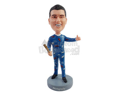 Custom Bobblehead Crazy dude wearing a funny pijama with a club/bat givng a thumb up - Leisure & Casual Casual Males Personalized Bobblehead & Action Figure