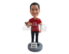 Custom Bobblehead Football fan holding a ball waiting for an autograph wearing a jersey and nice shoes - Leisure & Casual Casual Males Personalized Bobblehead & Action Figure