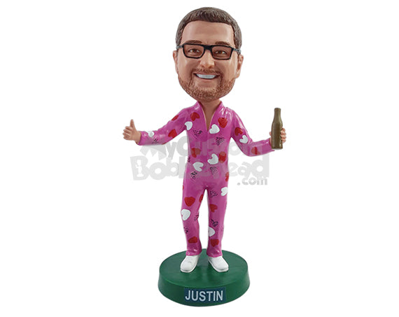Custom Bobblehead Funny guy wearng a coloful onesie pijama  with a beer bottle  - Leisure & Casual Casual Males Personalized Bobblehead & Action Figure