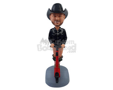 Custom Bobblehead Crazy dude riding a scooter wearing a cowboy shirt and pants all the way down with boots - Leisure & Casual Casual Males Personalized Bobblehead & Action Figure