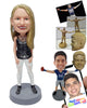 Custom Bobblehead Elegant rocking girl wearing a strap shirt and ripped tight pants  - Leisure & Casual Casual Females Personalized Bobblehead & Action Figure