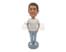 Custom Bobblehead Smart Stylish Dude In Daily Ware With Peirced Ear And Hands In Pocket - Leisure & Casual Casual Males Personalized Bobblehead & Cake Topper