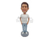 Custom Bobblehead Smart Stylish Dude In Daily Ware With Peirced Ear And Hands In Pocket - Leisure & Casual Casual Males Personalized Bobblehead & Cake Topper