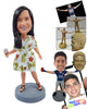 Custom Bobblehead Dashing gal wearing nice summer dress with heel sandals holding a glass of wine - Leisure & Casual Casual Females Personalized Bobblehead & Action Figure