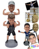 Custom Bobblehead Muscular buddies one carring another flexxing their muscles wearing tank tops and shorts - Leisure & Casual Casual Males Personalized Bobblehead & Action Figure