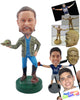 Custom Bobblehead Hunter doc wearing a snake leather jacket holding his hat on the hand  with high boots and stepping on a rock - Leisure & Casual Casual Males Personalized Bobblehead & Action Figure