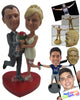 Custom Bobblehead Wedding Couple In Wedding Attire With Both Having One Leg In The Air - Wedding & Couples Bride & Groom Personalized Bobblehead & Cake Topper