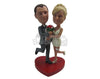 Custom Bobblehead Wedding Couple In Wedding Attire With Both Having One Leg In The Air - Wedding & Couples Bride & Groom Personalized Bobblehead & Cake Topper