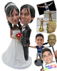Custom Bobblehead Lovely Wedding Couple Holding A Bouquet In Hand - Wedding & Couples Bride & Groom Personalized Bobblehead & Cake Topper