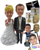 Custom Bobblehead Wedding Couple In Gorgeous Wedding Attire With Bride Holding A Bouquet - Wedding & Couples Bride & Groom Personalized Bobblehead & Cake Topper