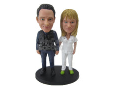Custom Bobblehead Military And Nurse Couple Showing Off Their Abilities - Wedding & Couples Couple Personalized Bobblehead & Cake Topper