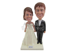Custom Bobblehead Couple Wearing Wedding Attire Ready For Their Wedding Ceremony - Wedding & Couples Bride & Groom Personalized Bobblehead & Cake Topper