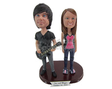 Custom Bobblehead New Generation Couple With The Boy Playing Guitar And The Girl In Skates - Wedding & Couples Couple Personalized Bobblehead & Cake Topper