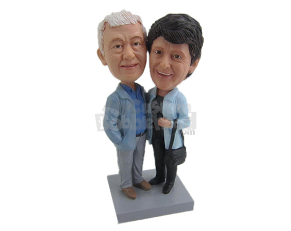 Custom Bobblehead Cute Elder Couple Posing For Picture On Their Vacation Trip - Wedding & Couples Couple Personalized Bobblehead & Cake Topper