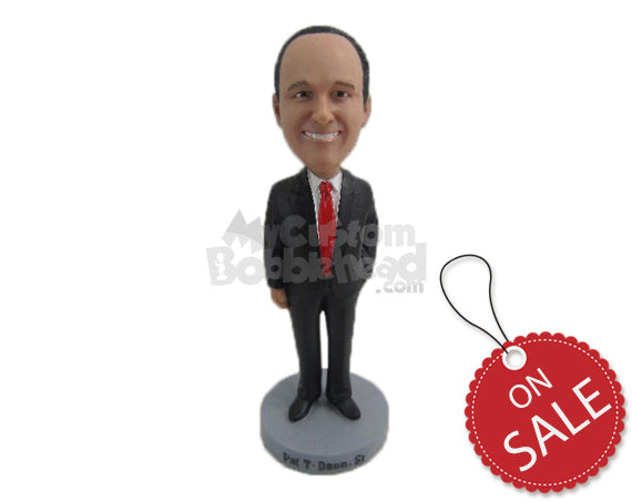 Custom Bobblehead Father Of The Bride In Formal Attire With One Hand In Pocket - Wedding & Couples Father Of The Bride Personalized Bobblehead & Cake Topper