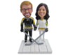 Custom Bobblehead Ice Hockey Loving Couple Ready For Action - Wedding & Couples Couple Personalized Bobblehead & Cake Topper