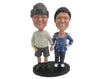 Custom Bobblehead Cute Couple Holding Each Others Hand Wearing Casual Outfit - Wedding & Couples Couple Personalized Bobblehead & Cake Topper