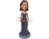 Custom Bobblehead Bridesmaid In Strapless Gown With Roses In Hand - Wedding & Couples Bridesmaids Personalized Bobblehead & Cake Topper
