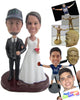Custom Bobblehead Stylish Wedding Couple Holding Hands With A Bouquet - Wedding & Couples Bride & Groom Personalized Bobblehead & Cake Topper