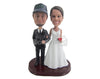 Custom Bobblehead Stylish Wedding Couple Holding Hands With A Bouquet - Wedding & Couples Bride & Groom Personalized Bobblehead & Cake Topper