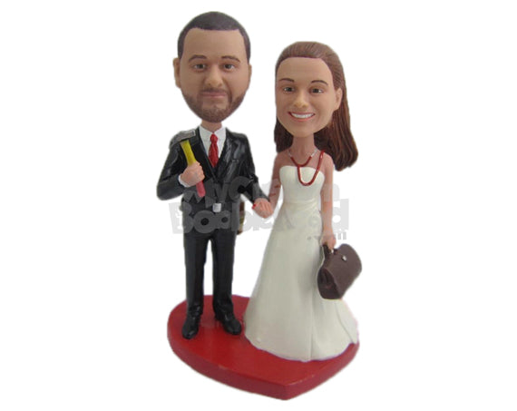 Custom Bobblehead Handy Man And Beautiful Bride Heading To The Altar - Wedding & Couples Bride & Groom Personalized Bobblehead & Cake Topper