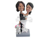 Custom Bobblehead Groom Carrying Lovely Bride With Cute Little Puppy - Wedding & Couples Bride & Groom Personalized Bobblehead & Cake Topper