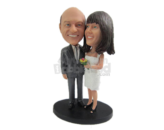 Custom Bobblehead Father And Mother Of The Bride Posing For The Photo Shoot - Wedding & Couples Brides Personalized Bobblehead & Cake Topper