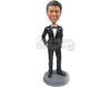 Custom Bobblehead Groomsman In Formal Outfit With Both Hands In Pocket - Wedding & Couples Groomsman & Best Men Personalized Bobblehead & Cake Topper
