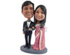 Custom Bobblehead Indian Bride And Groom Wearing A Beautiful Traditional Attire - Wedding & Couples Bride & Groom Personalized Bobblehead & Cake Topper