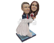 Custom Bobblehead Scuba Diving Groom Carrying Bride In His Arm Both In Wedding & Scuba Diving Attire - Wedding & Couples Bride & Groom Personalized Bobblehead & Cake Topper