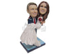 Custom Bobblehead Scuba Diving Groom Carrying Bride In His Arm Both In Wedding & Scuba Diving Attire - Wedding & Couples Bride & Groom Personalized Bobblehead & Cake Topper