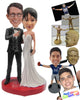 Custom Bobblehead Gorgeous Wedding Couple In Wedding Outfit Looking Forward For A Bright Future - Wedding & Couples Bride & Groom Personalized Bobblehead & Cake Topper