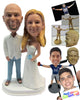 Custom Bobblehead Wedding Couple In Traditional Pose Holding A Flower Bouquet - Wedding & Couples Bride & Groom Personalized Bobblehead & Cake Topper