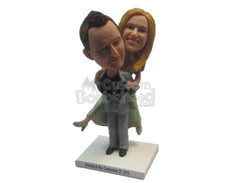 Custom Bobblehead Stylish Groom Carrying Bride And Heading To The Altar - Wedding & Couples Bride & Groom Personalized Bobblehead & Cake Topper